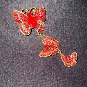 Elegant Red Butterfly Brooch with Gold Detailing